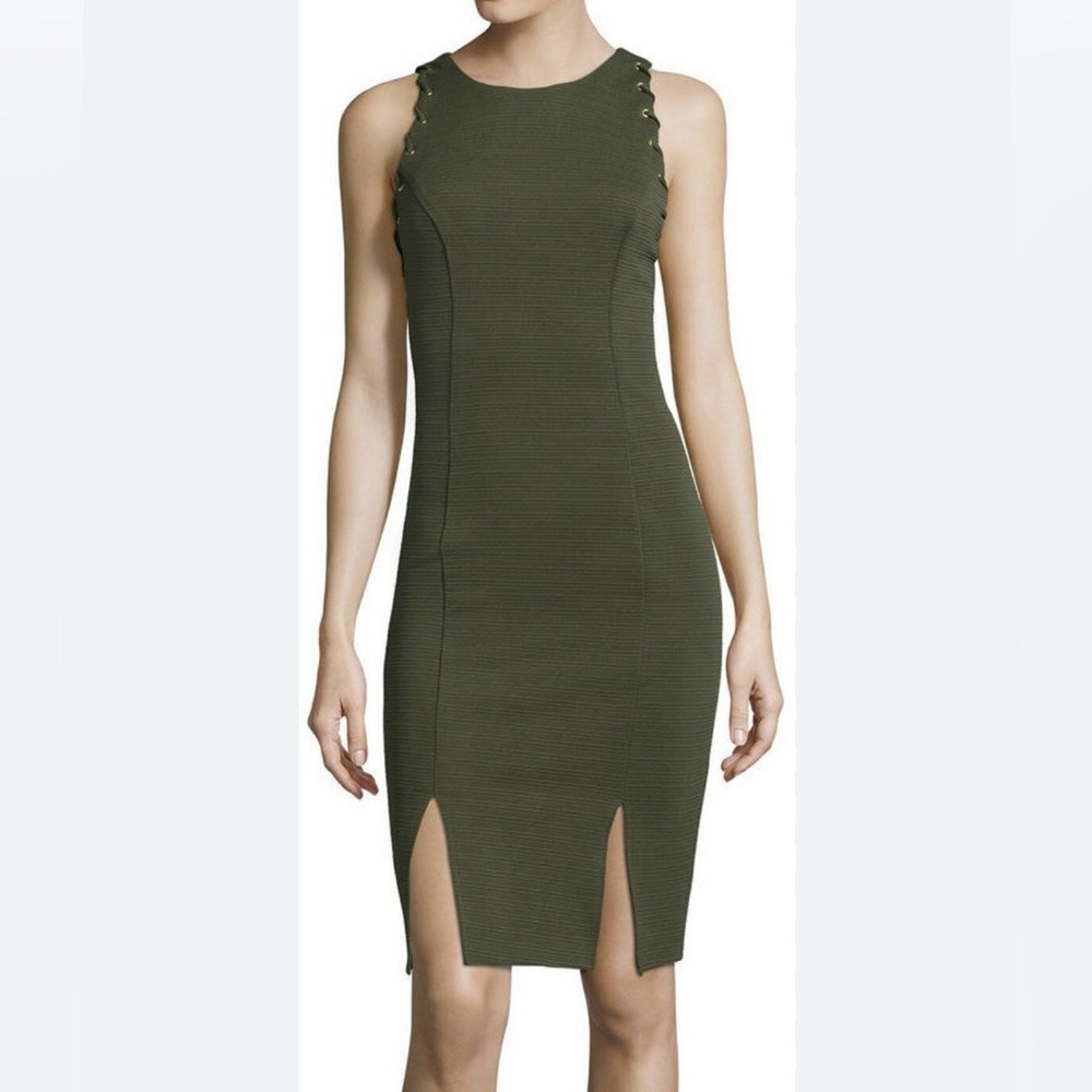 Sexy Dark Academia Sleeveless Grommeted Army Green Bodycon Baddie Midi Dress